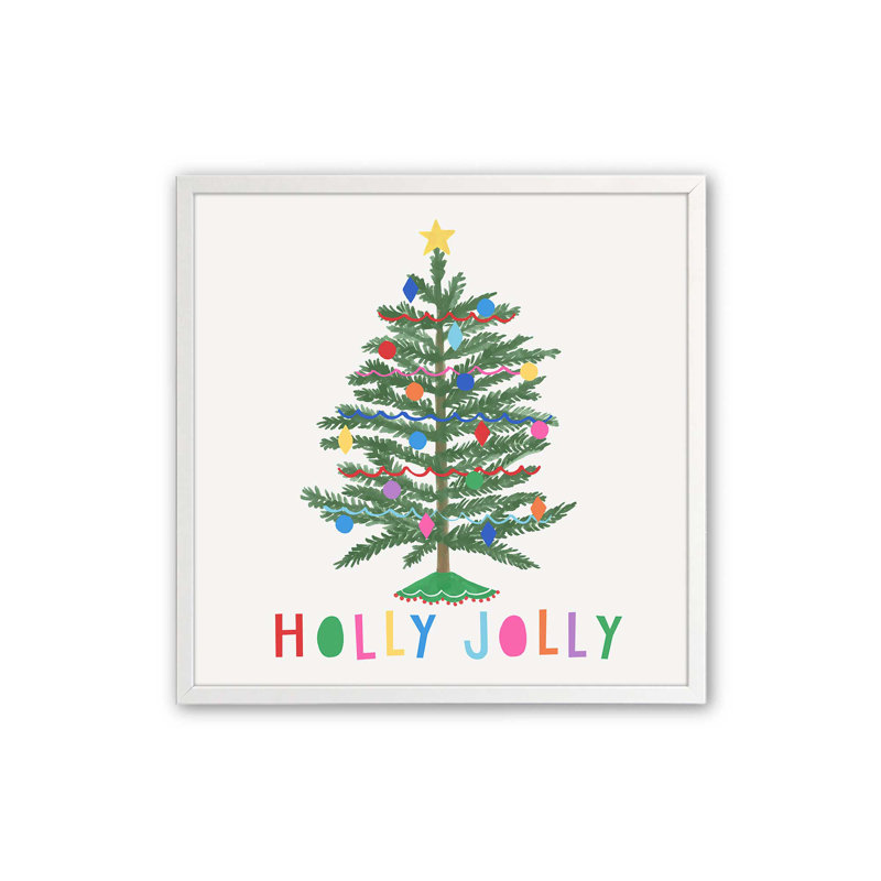 Holly Jolly Christmas Tree, Cadre simple blanc opaque, H 13,5 po x l 13,5 po x P 1,25 po