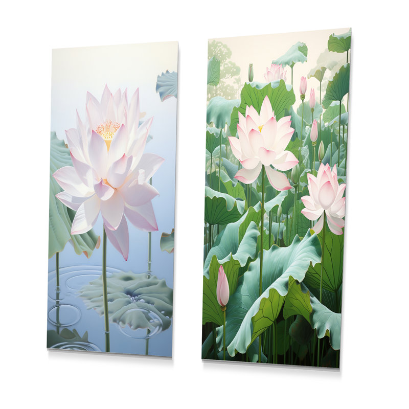 Lotus Minimalisme de rêve - lot de 2 impressions de lotus en métal, H 28 po x l 24 po