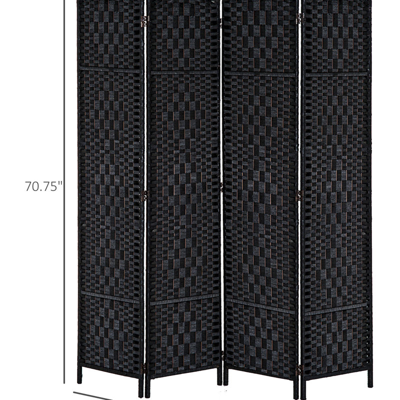 Cloison 4 panneaux Black Weave. Élégant écran d'intimité pour balcons, avec conception portable et pliable de 6 pi de hauteur - noir. Cloison artistique, urologie, panneaux, charnières