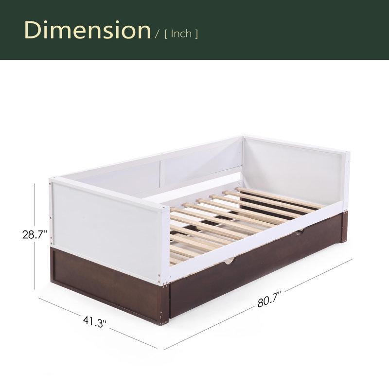 Twin Daybed With Trundle - Solid Wood Sofa Bed Frame, 350Lbs Capacity, Locking Wheels , Multi-Functional For Living Room, Bedroom & Guest Room