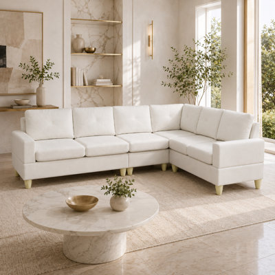 Canapé d'angle modulaire Efigenia en tissu Calico bleu lac avec méridienne