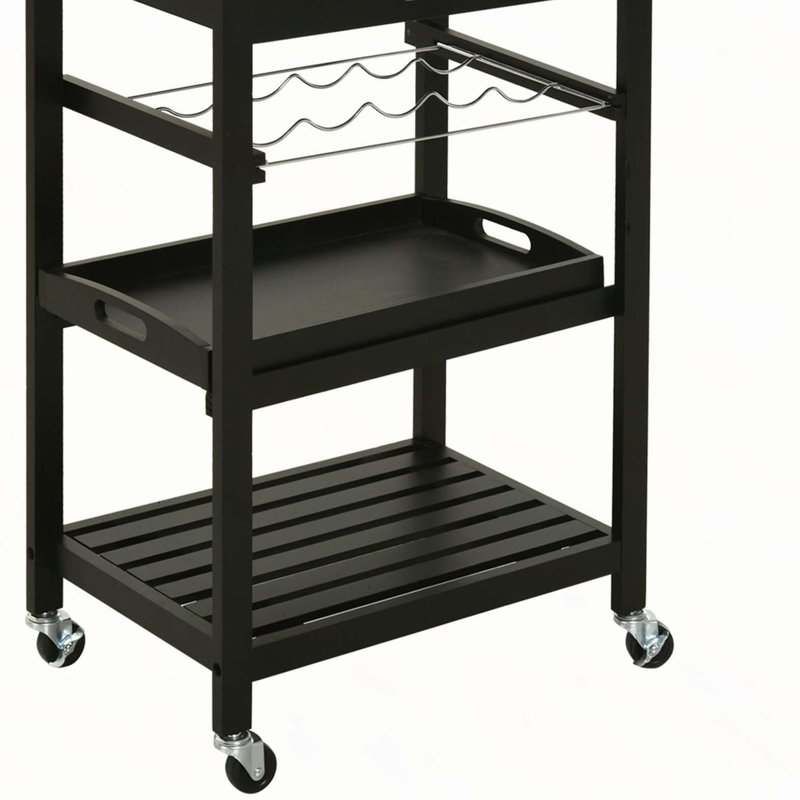 Chariot de service pour chariot de cuisine avec plateau en acier inoxydable, support à vin et tiroir