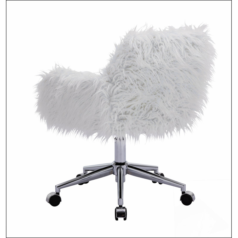 Modern Faux Fur home office chair, fluffy chair, White, White
