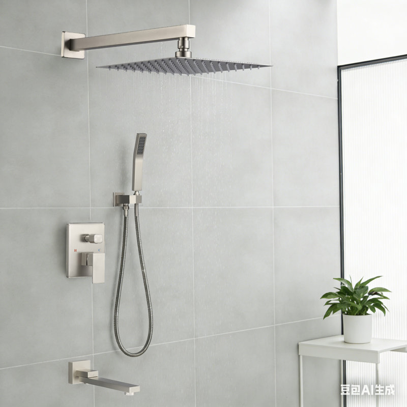 Swiveling Wall Mount Tub Filler Faucet With Handheld Shower, Brushed Nickel