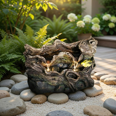 14.1" Tall Rustic Tree Trunk Fountain