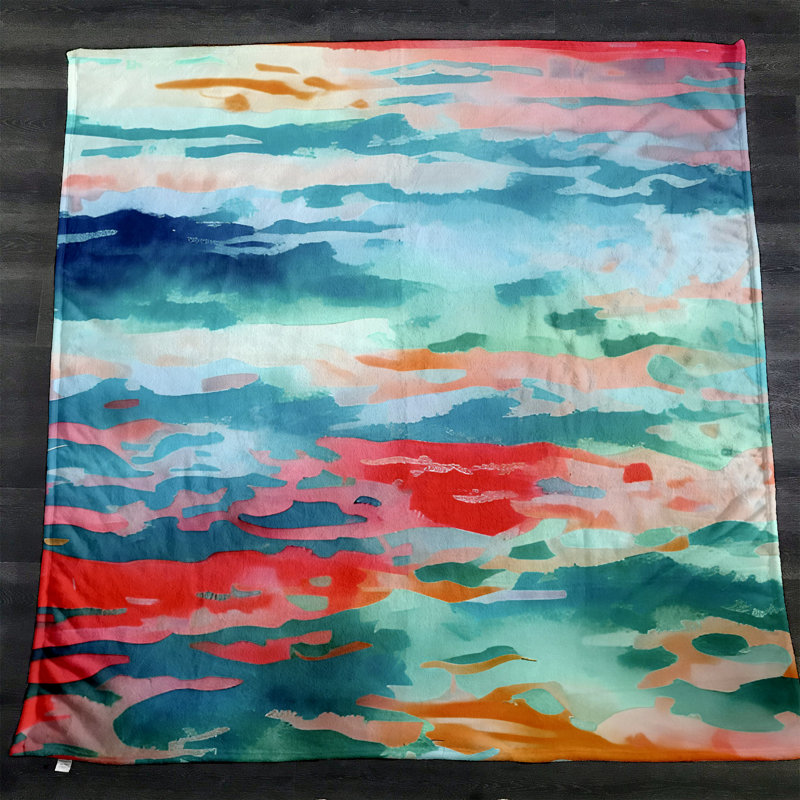 Throw Blanket, 68" W x 80" L, Abstract, Orange/Blue/Red/Green