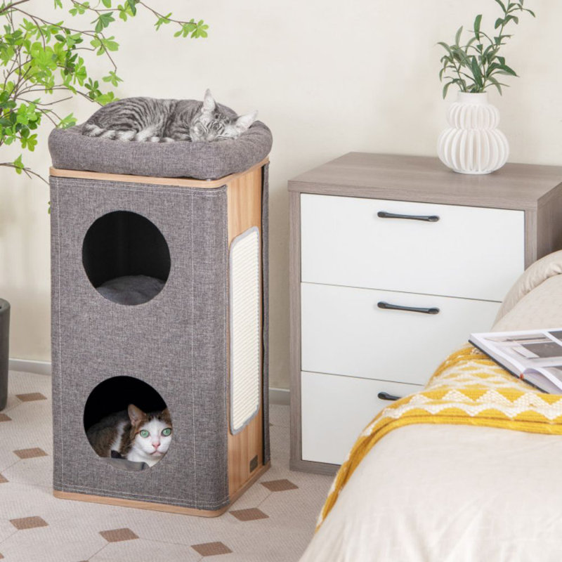 Gray 3-Story Cat House with Sisal Scratching Board