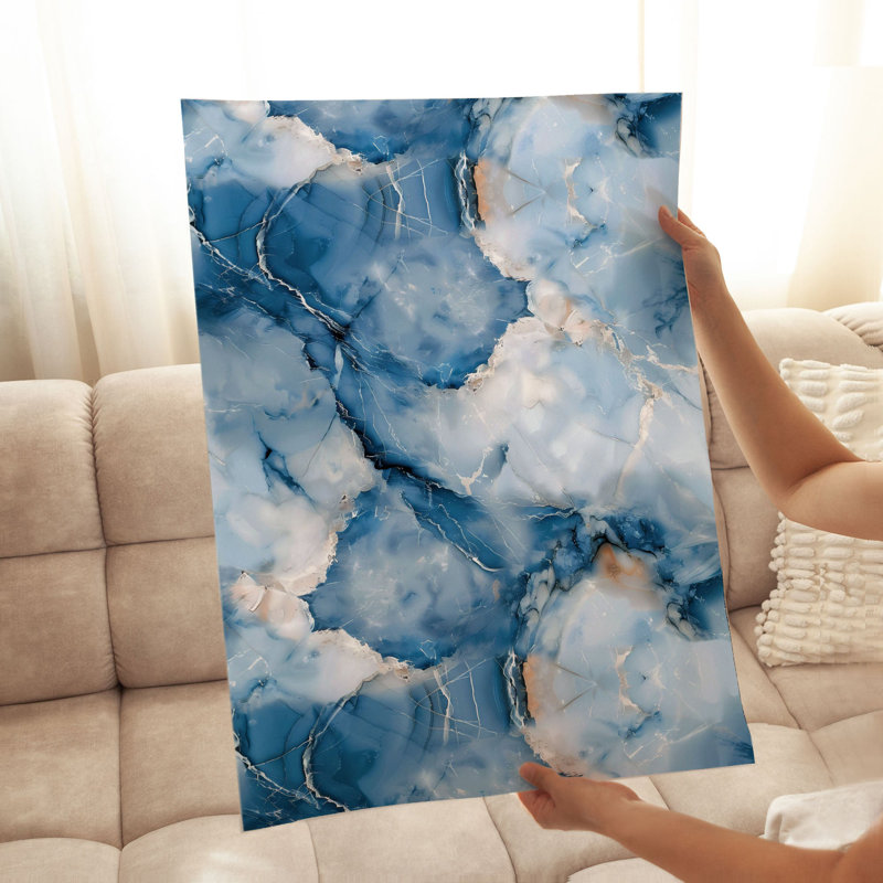 Abstrait art moderne abstrait en marbre bleu cristal VI, H 30 po x l 20 po