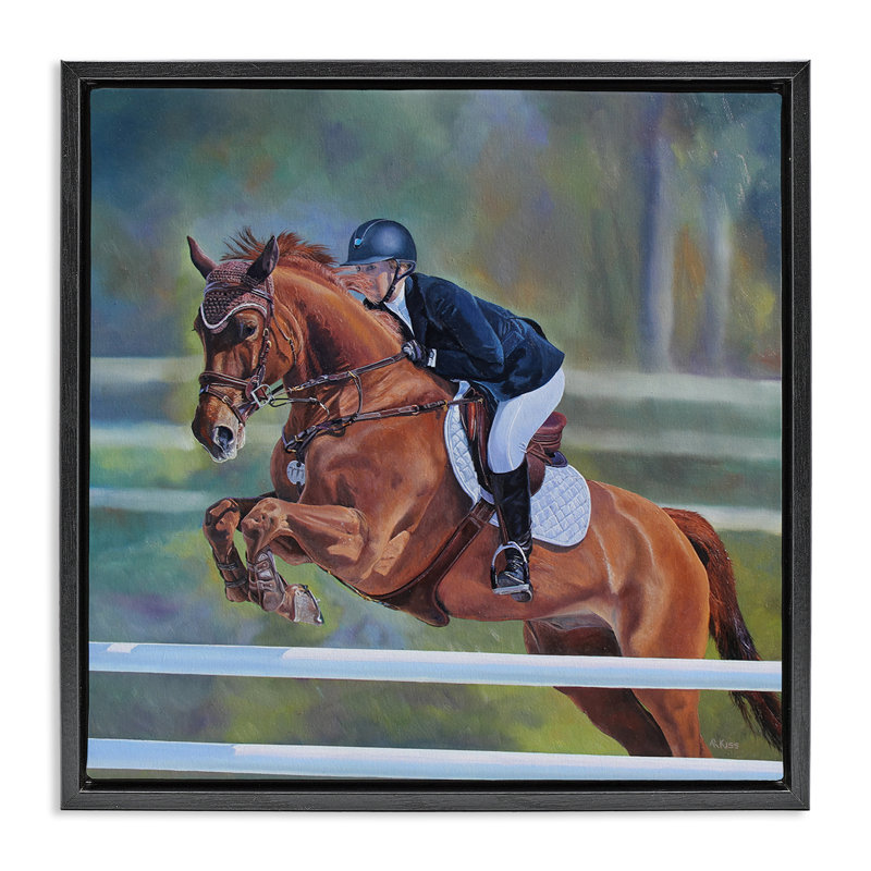 Art mural sur toile flottant "Jockey" par Andrew Kiss, Cadre flottant noir de jais, H 18 po x l 18 po