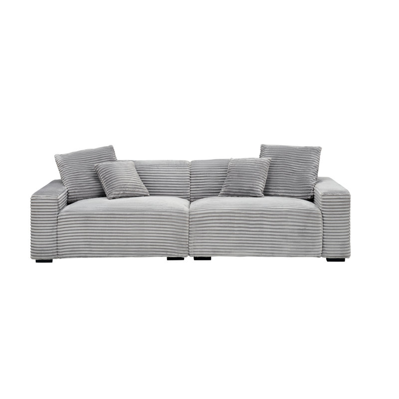 Canapé moderne de 104,72 pouces avec 4 sièges et 4 coussins décoratifs, Gris