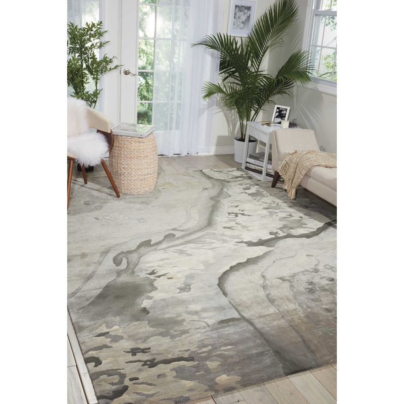 Tapis gris abstrait moderne fait à la main Versailles, Rectangle 7 pi 9 po x 9 pi 9 po