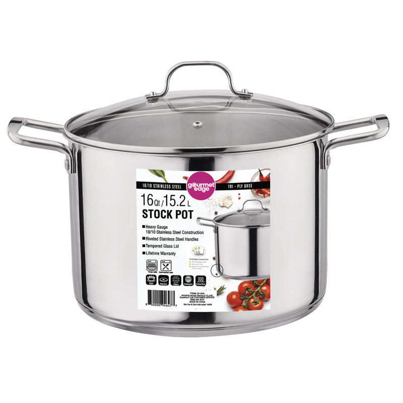 16-Quart Stainless Steel Stock Pot with Glass Lid