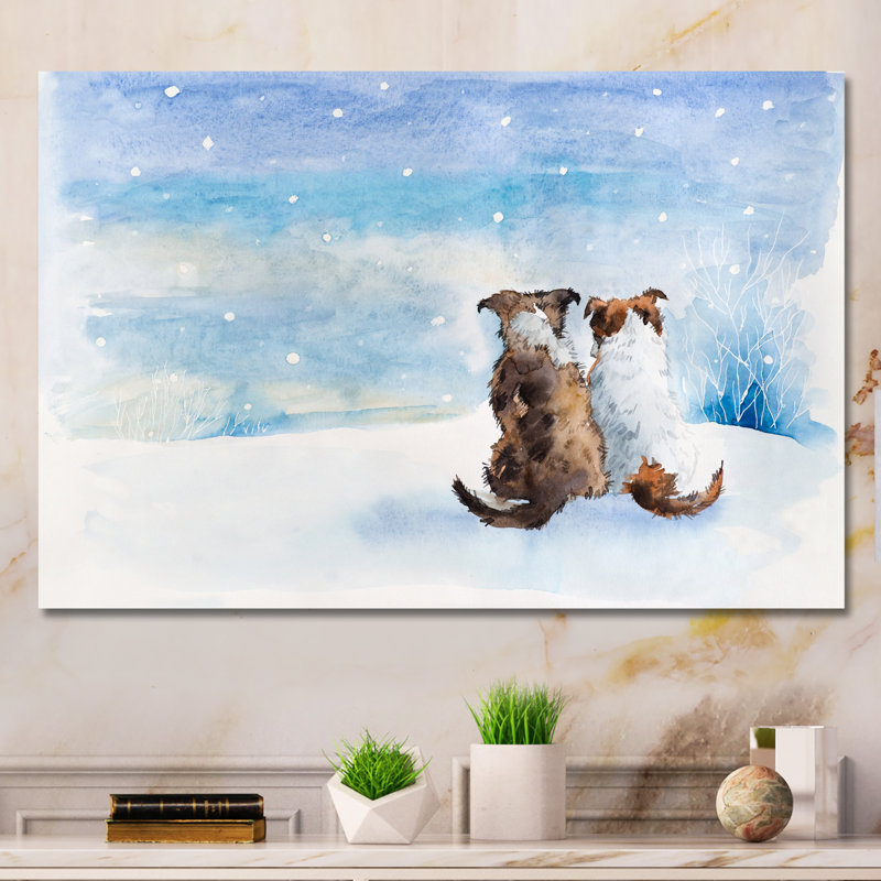«Dogs pendant la saison de Noël», reproduction d'art sur toile, H 8 po x l 12 po x P 1 po, Toile tendue