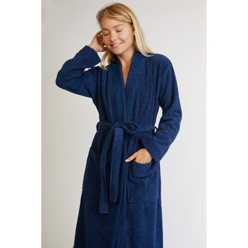 Peignoir 100% coton avec poches, Small/Medium, Bleu marine