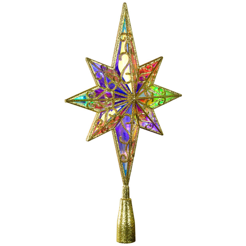 LED Glitter Star Of Bethlehem Christmas Tree Topper - 14.5" - Gold - Multi Lights