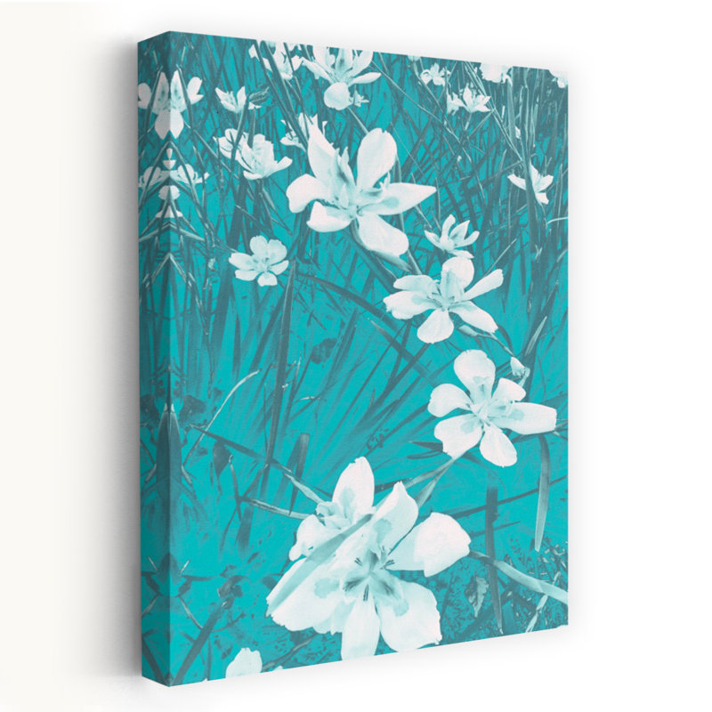 Art contemporain iris blanc bleu sarcelle, H 24 po x l 16 po