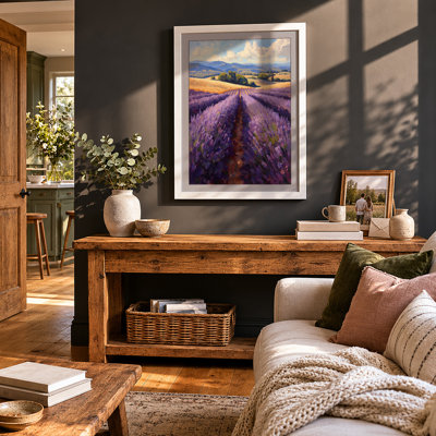 Lavender Fields at Dusk Rustic - Framed Print