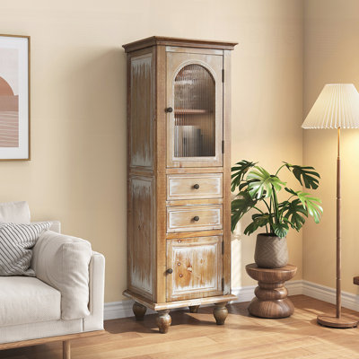 Farmhouse Tall Narrow Storage Cabinet with 2 Drawers 2 Doors, Freestanding Bathroom Floor Cabinet for Living Room, Hallway, Kitchen
