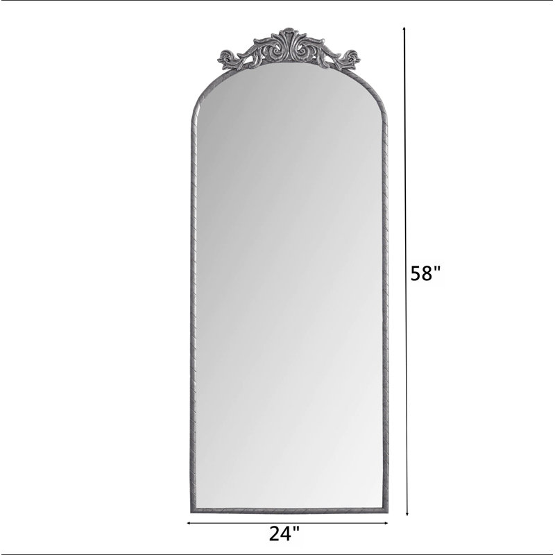 58"x24" Arched Full Body Mirror with Vintage Ornate Carved Applique on Top, Hanging Wall Mounted Mirror, for Living Room Bedroom Retro Home Decor Mirror