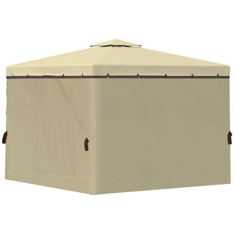 3 X 3m Beige Patio Gazebo, 2 Tier Water Repellent Canopy Garden Pavilion With Mosquito Netting, Removable Curtains And Aluminium Steel Frame For Outdoor Garden Party