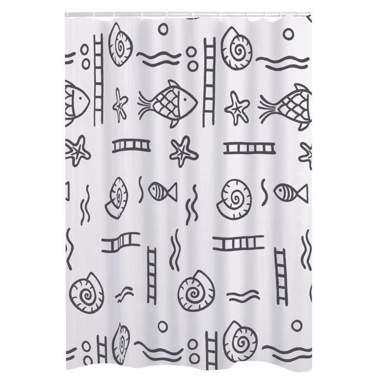 Neptun Polyester Shower Curtain, White/Blue, 180cm H x 240cm W