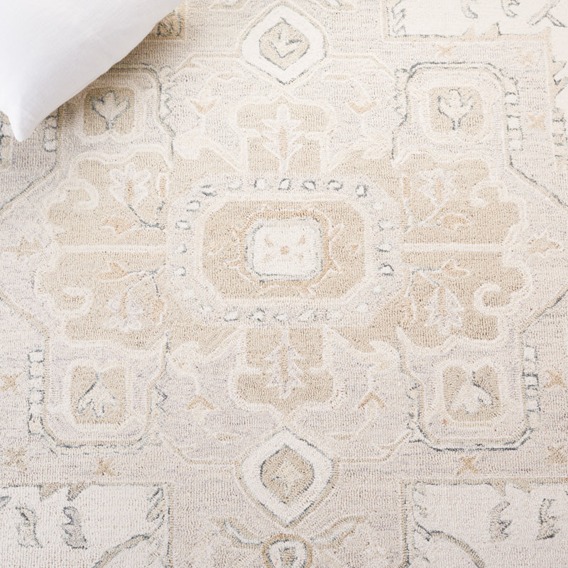 Lauren Ralph Lauren Percy Hand Tufted Wool/Cotton Oriental Rug in Ivory/Beige, Round 7'
