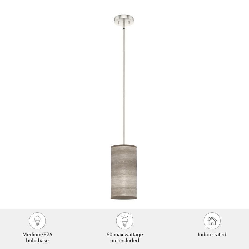 Light Grey Oak and Brushed Nickel Mini Drum Pendant with Glass Shade