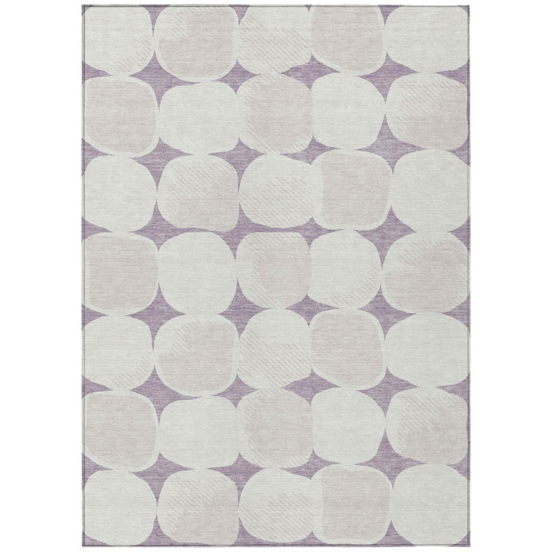 Tapis extérieur lavable abstrait beige et ivoire 10 pi x 14 pi lavande