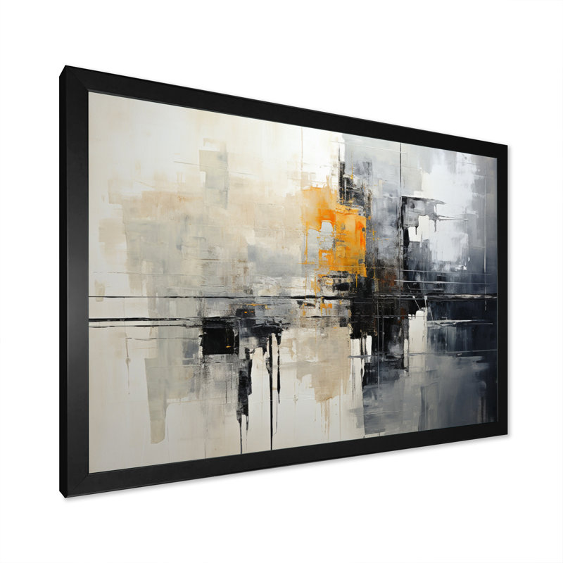Gabreil Grey Collage Reflections I - Abstract Collages, art mural sur toile, Cadre photo noir, H 16 po x l 32 po x P 1 po