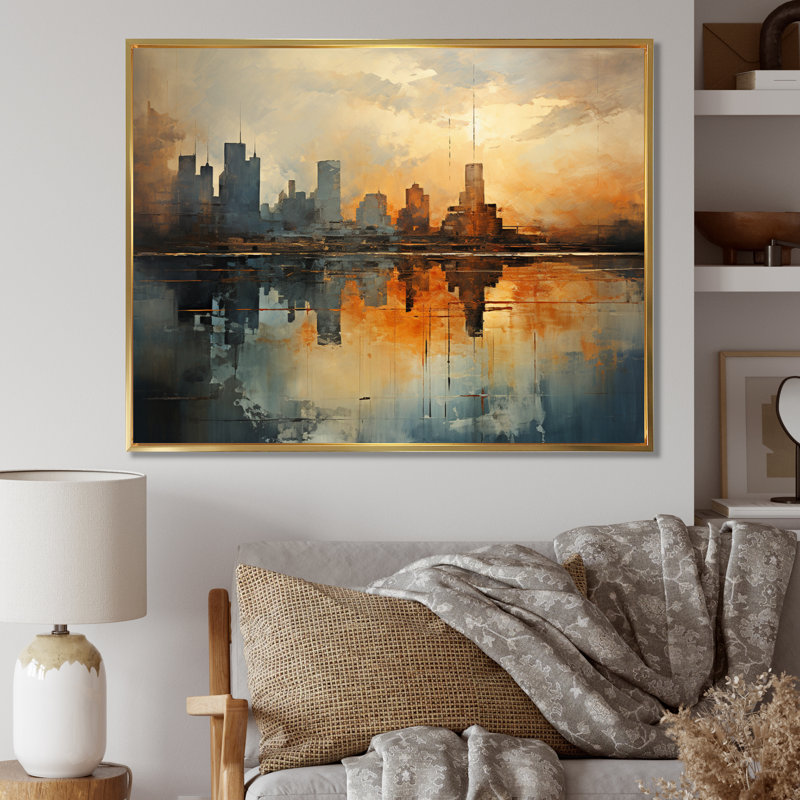 " Sky Skyline Enigma III ", 30" H x 40" W x 1.5" D, Gold Floater Framed