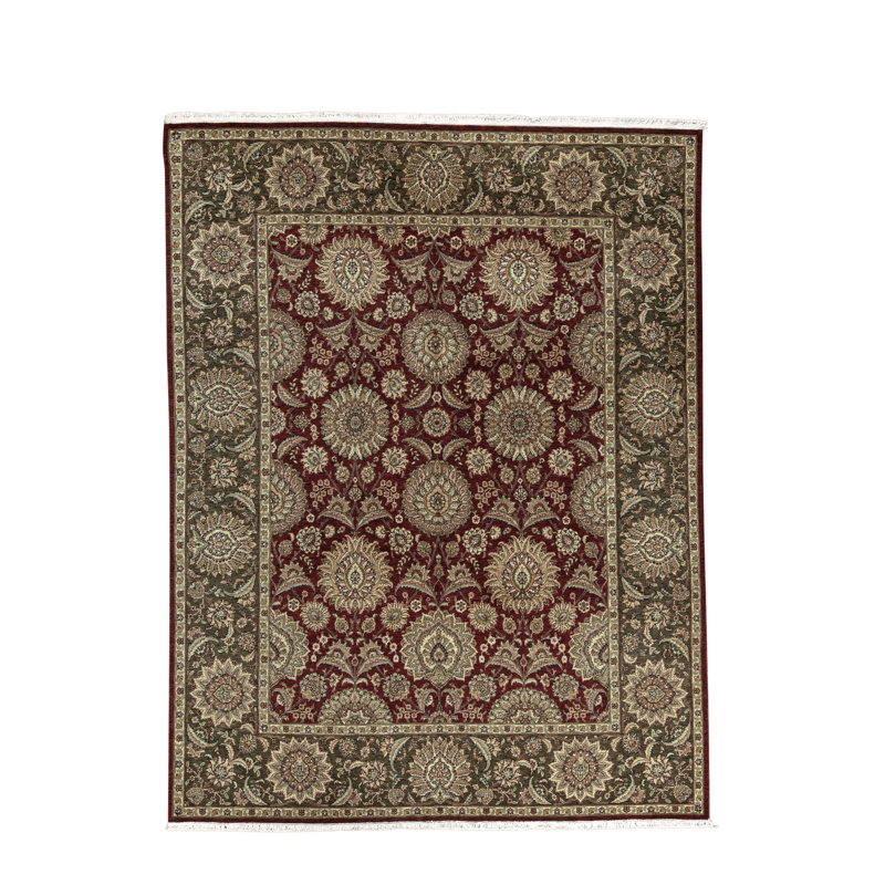 Tapis oriental en laine noué à la main Manchuria vin / vert / beige