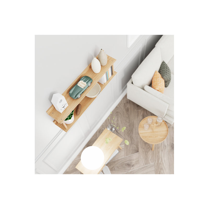 2 Piece Oak Solid Wood Accent Shelf, Natural