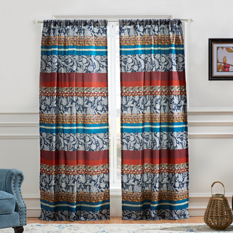 Vista Paisley Striped Semi-Sheer Rod Pocket Curtain Panels