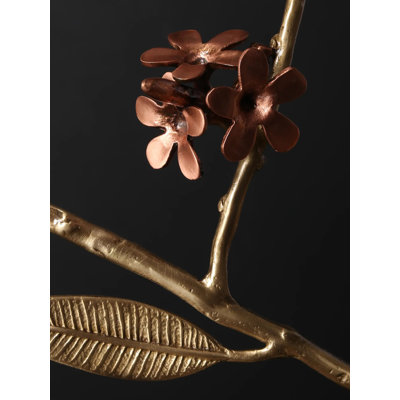  17" Brass With 24 Karat Rose Gold Plating Butterfly On Plumeria Figurine For Round Table Décor