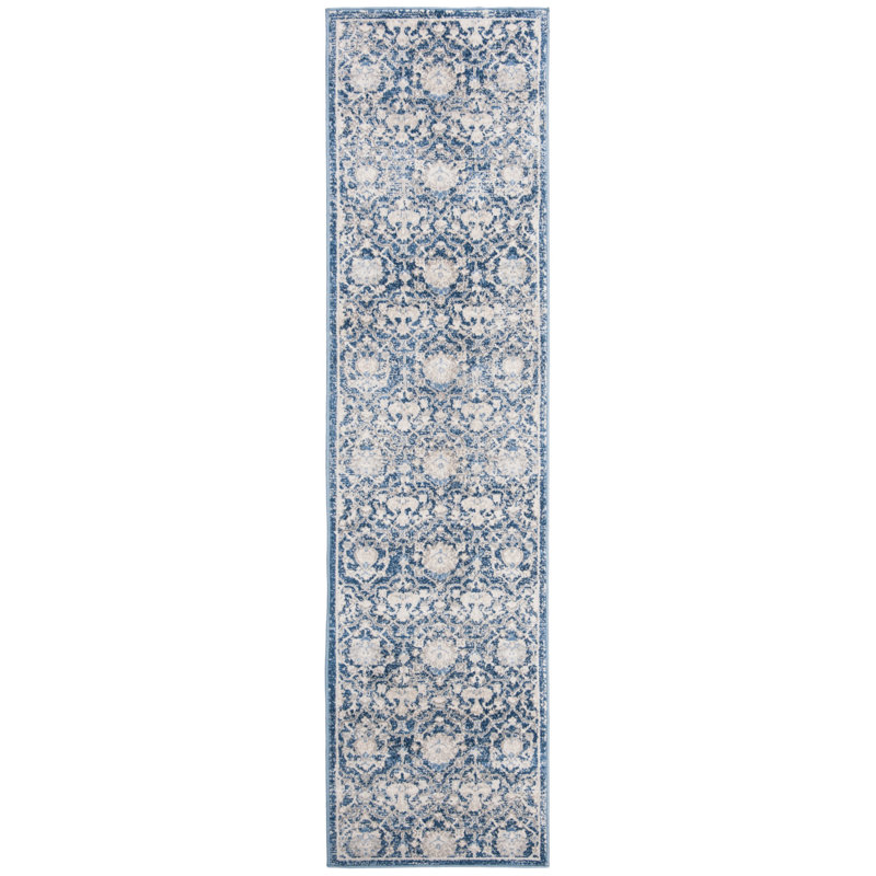 Tapis oriental bleu marine / crème Fifi, Tapis de couloir 2 pi x 8 pi