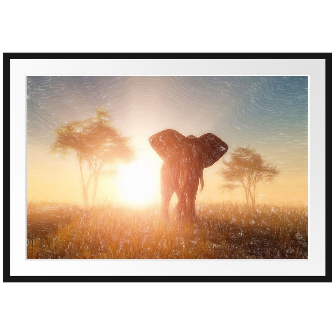 Gerahmtes Poster Elefant in der Wüste