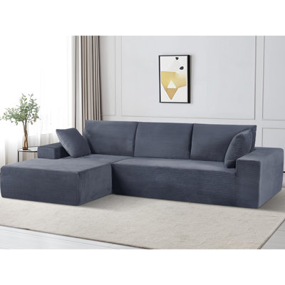 Canapé modulaire moderne confortable en velours côtelé gris foncé à 4 places, convertible avec un design en mousse complète, sans assemblage pour des espaces de vie flexibles, rembourrage faisant face à la gauche, espace