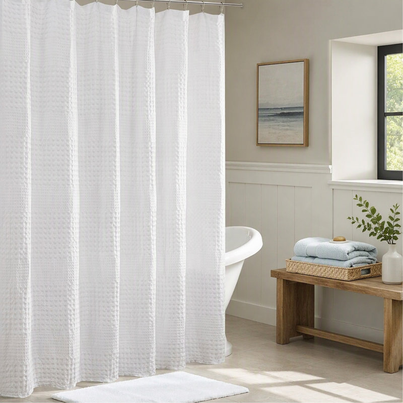 Super Waffle Textured Solid Shower Curtain