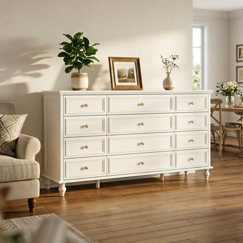 12-Drawer Accent Chest With Elegent Design, White 