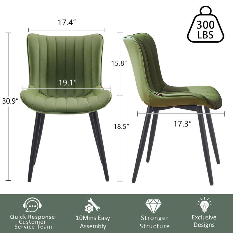 Chenery 17.7'' H Tufted Upholstered Pine Side Chair, Bean Green