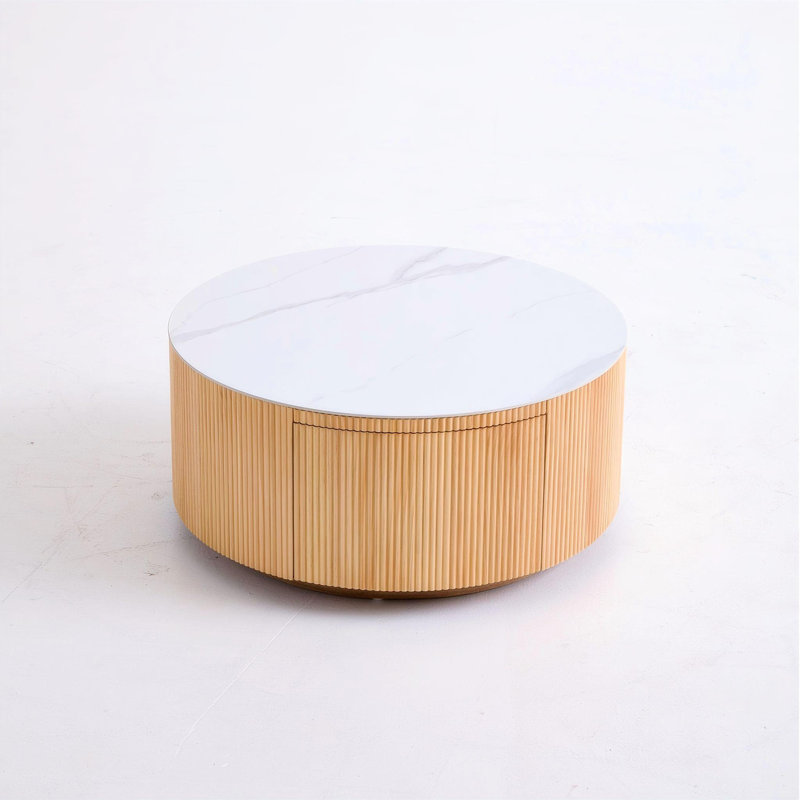 Table basse ronde avec rangement Jahnea, 2 tiroirs