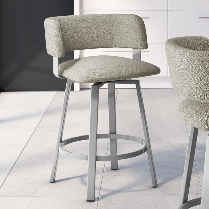 Hillingdon Swivel Counter &  Bar Stool, Counter Stool (26" Seat Height), Glossy Gray, Light Beige & Gray Bouclé Polyester