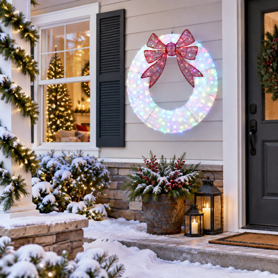 Couronne de Noël blanche lumineuse de 122 cm (48 po) avec DEL bicolore, télécommande et minuterie