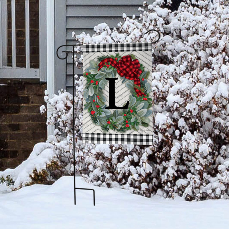 Hiver, couronne, monogramme, lettre L, drapeau du jardin