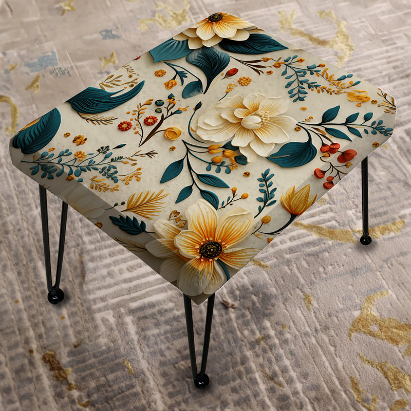 Yellow And Green Timeless Garden Flowers - Botanical Rectangle Ottoman