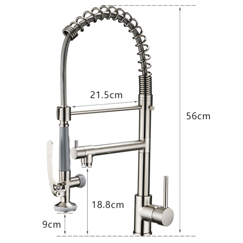 Robinet de cuisine commercial en nickel brossé rétractable - entièrement en laiton, conception robuste, résistant aux taches d'eau, chaude et froide avec tête de pulvérisation pivotante à 360 degrés, disponible