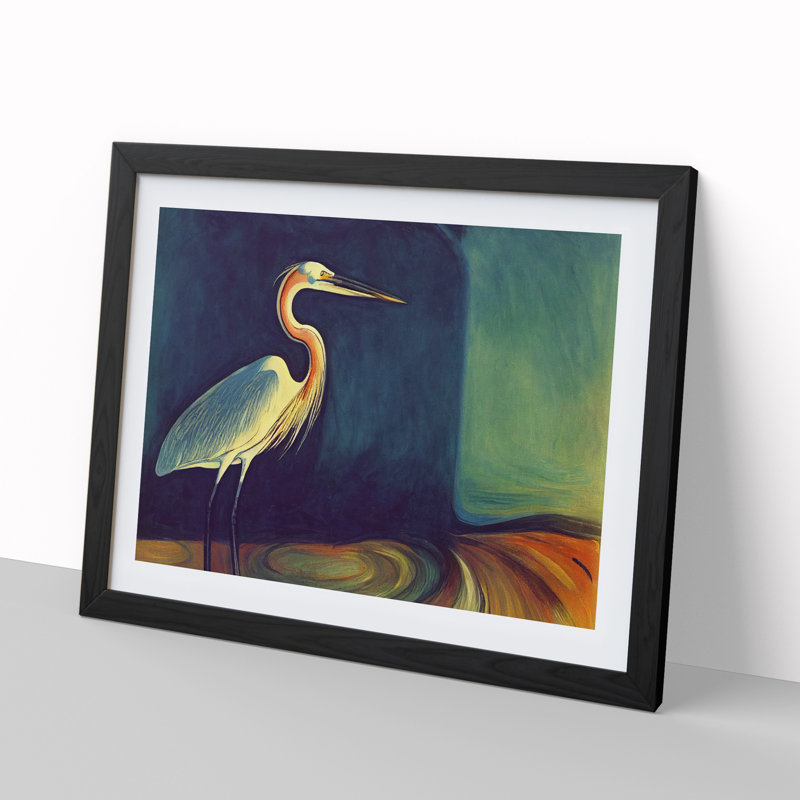 XH1022-8901X The Classic Heron Bird - Single Picture Frame Painting, 34cm H x 46cm W x 2cm D, Black