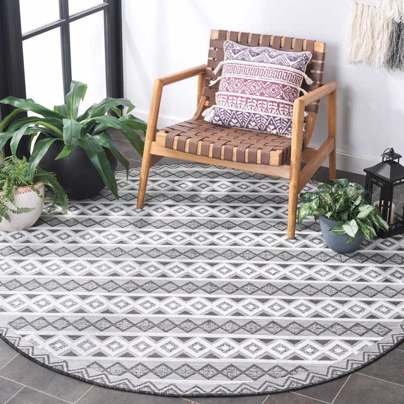 Tapis d'intérieur / extérieur à motif géométrique Kenenth Performance, Rond 6 pi 5 po