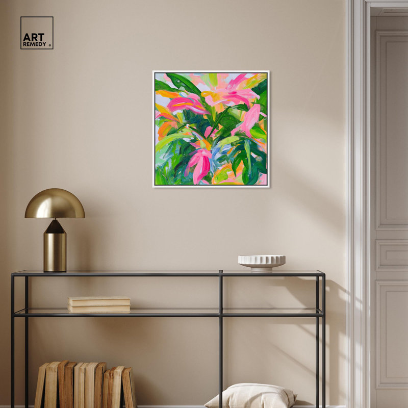 Art Remedy, art tropical brillant sur toile, H 21 po x l 21 po, Cadre flottant blanc