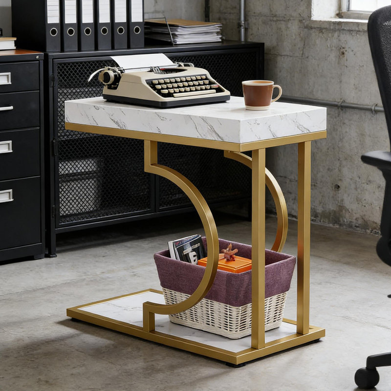 End Table, Bedside Table With Metal Base